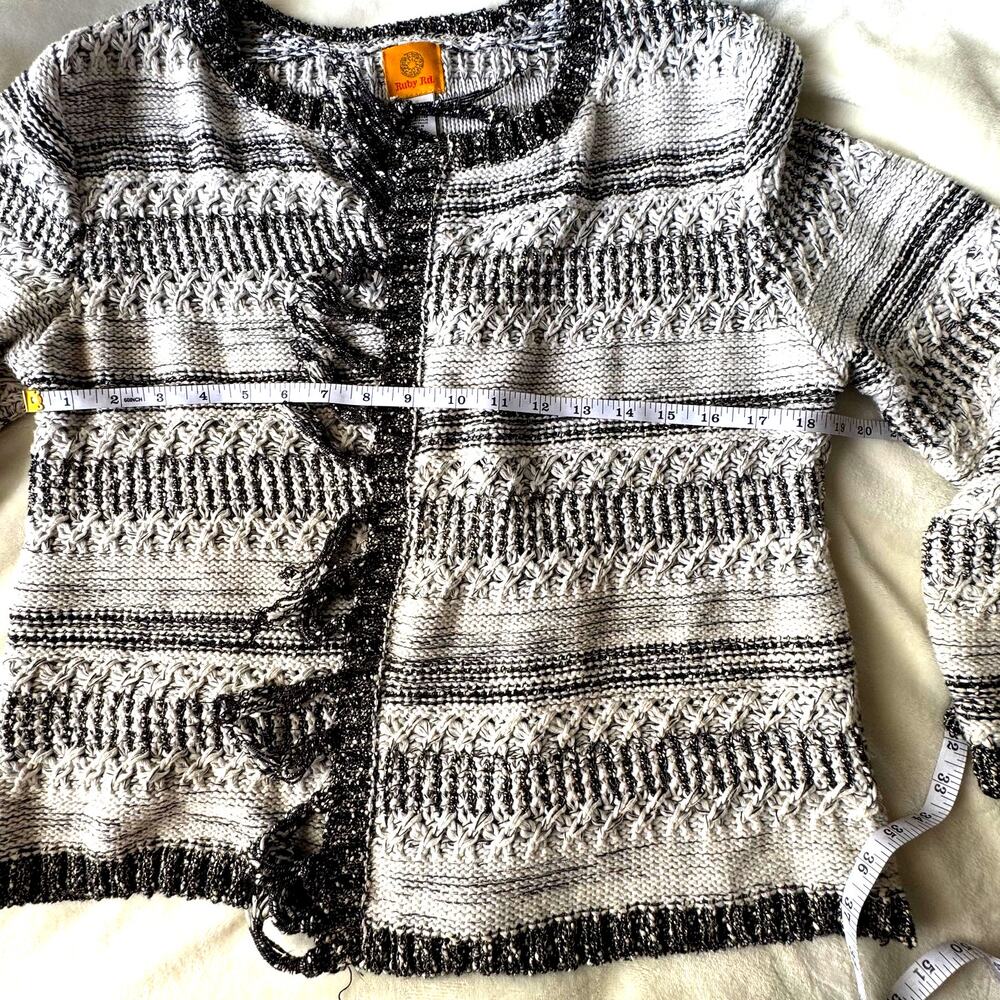 Ruby Rd Black, White And Metallic Open Cardigan S… - image 3